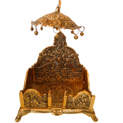 Metal Gold Plated Singhasan/Pooja Chowki with antique finish (7 in by 6 in, Aluminium, Rectangular Shape) (₹1550)