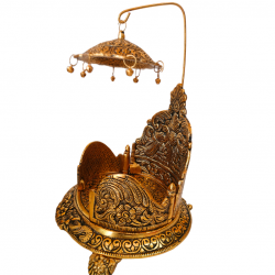 Metal Gold Plated Singhasan/Pooja Chowki with antique finish (8 in by 6 in, Aluminium, Round Shape) (₹1450)