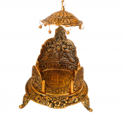 Metal Gold Plated Singhasan/Pooja Chowki with antique finish (8 in by 6 in, Aluminium, Round Shape) (₹1450)