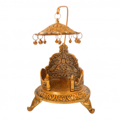 Metal Gold Plated Singhasan/Pooja Chowki with antique finish (5 in by 4 in, Aluminium, Round Shape) (₹600)