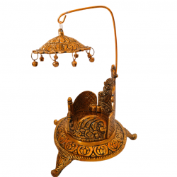 Metal Gold Plated Singhasan/Pooja Chowki with antique finish (5 in by 4 in, Aluminium, Round Shape) (₹600)