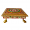 Golden Meena Pooja Temple Flower Design Wooden Designer Metal Stool Chowki Puja Stand/ Golden meenakari Wooden Pooja bajot chowki Flower Design for Pooja ghar for all purpose 6 inches by 6 inches (₹210)