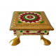 Golden Meena Pooja Temple Flower Design Wooden Designer Metal Stool Chowki Puja Stand/ Golden meenakari Wooden Pooja bajot chowki Flower Design for Pooja ghar for all purpose 4 inches by 4 inches (₹160)