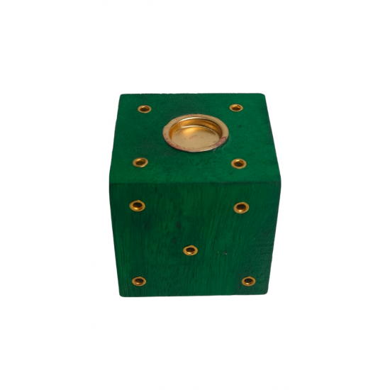 Handcrafted Wooden Incense Stick Holder/Agarbatti Stand/Agardaan (Dice shaped) (Green) Height 2 Inches (₹60)