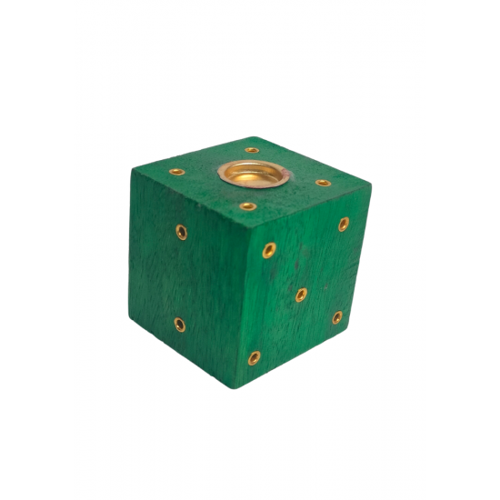 Handcrafted Wooden Incense Stick Holder/Agarbatti Stand/Agardaan (Dice shaped) (Green) Height 2 Inches (₹60)