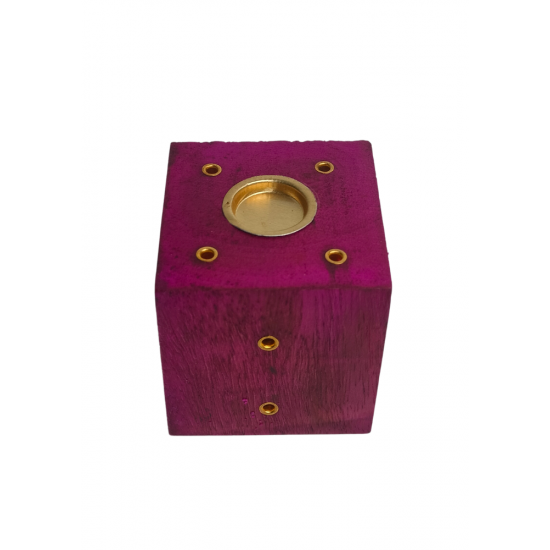 Handcrafted Wooden Incense Stick Holder/Agarbatti Stand/Agardaan (Dice shaped) (Pink) Height 2 Inches (₹60)