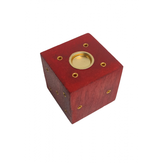 Handcrafted Wooden Incense Stick Holder/Agarbatti Stand/Agardaan (Dice shaped) (Red) Height 2 Inches (₹60)