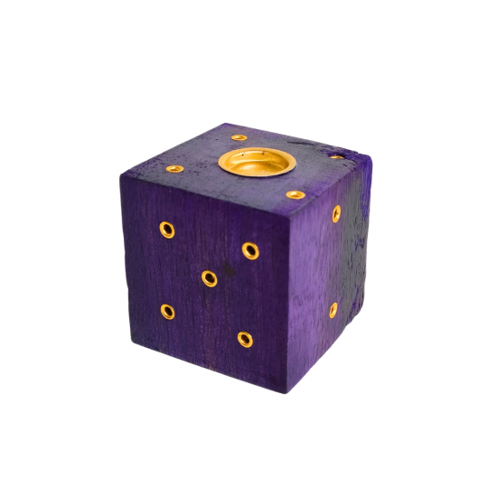 Handcrafted Wooden Incense Stick Holder/Agarbatti Stand/Agardaan (Dice shaped) (Purple) Height 2 Inches (₹60)