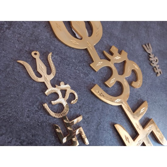 Brass Om Swastik Trishul/ Teen shakti/ Trishakti Yantra wall hanging, Height 12 Inches (₹3150)