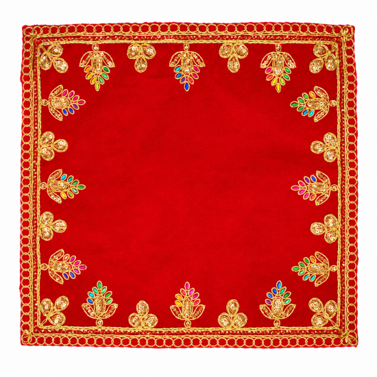 Embroidery Work Pooja chowki aasan kapda / Jari Altar Cloth for Pooja and Mandir (10 inch by 10 inch) (₹50)