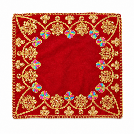Embroidery Work Pooja chowki aasan kapda / Jari Altar Cloth for Pooja and Mandir (10 inch by 10 inch) (₹70)