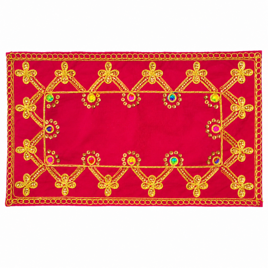 Embroidery Work Pooja chowki aasan kapda / Jari Altar Cloth for Pooja and Mandir (Pink) (12 inch by 7 inch) (₹40)