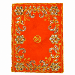 Embroidery Work Pooja chowki aasan kapda / Jari Altar Cloth for Pooja and Mandir (Orange) (9 inch by 6 inch) (₹50)