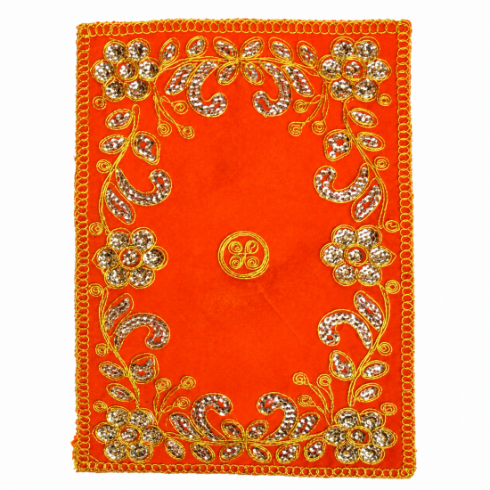 Embroidery Work Pooja chowki aasan kapda / Jari Altar Cloth for Pooja and Mandir (Orange) (9 inch by 6 inch) (₹50)