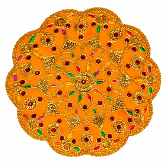 Embroidery Work Round aasan kapda / Jari Altar Cloth for Pooja and Mandir (8 inch by 8 inch) (₹85)