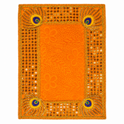 Embroidery Work Pooja chowki aasan kapda / Jari Altar Cloth for Pooja and Mandir (Yellow) (12 inch by 9 inch) (₹60)