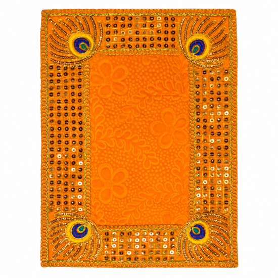 Embroidery Work Pooja chowki aasan kapda / Jari Altar Cloth for Pooja and Mandir (Yellow) (12 inch by 9 inch) (₹60)
