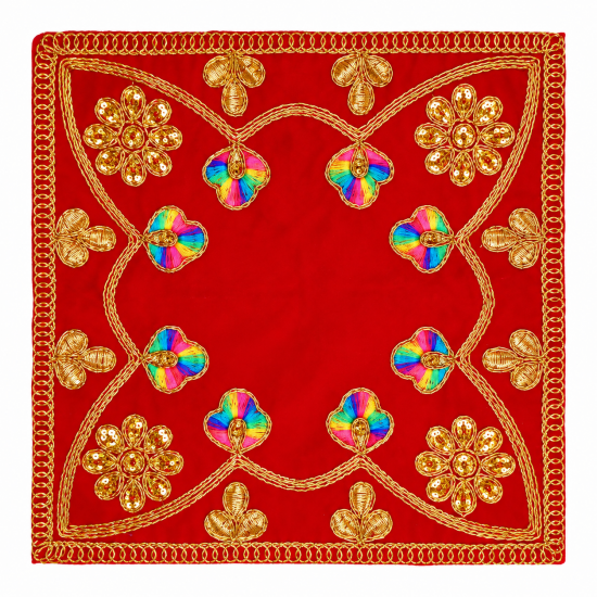Embroidery Work Pooja chowki aasan kapda / Jari Altar Cloth for Pooja and Mandir (8 inch by 8 inch) (₹70)