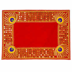 Embroidery Work Pooja chowki aasan kapda / Jari Altar Cloth for Pooja and Mandir (Red) (12 inch by 9 inch) (₹60)