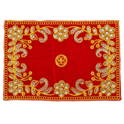 Embroidery Work Pooja chowki aasan kapda / Jari Altar Cloth for Pooja and Mandir (Red) (9 inch by 6 inch) (₹50)