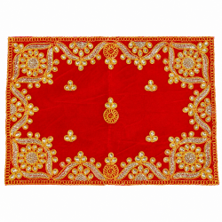 Embroidery Work Pooja chowki aasan kapda / Jari Altar Cloth for Pooja and Mandir (Red) (12 inch by 9 inch) (₹90)