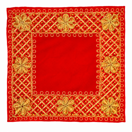 Embroidery Work Pooja chowki aasan kapda / Jari Velvet Altar Cloth for Pooja and Mandir (8 inch by 8 inch) (₹70)