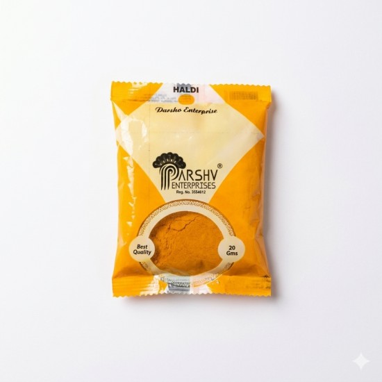 Parshv Enterprises Haldi Pouch 20gm | Turmeric Powder for Hindu Puja, Pooja Samagri and Religious Rituals (₹15)