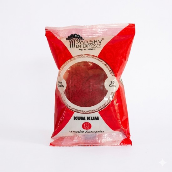 Parshv Enterprises Kumkum Pouch 20gm | Traditional Red Kumkum Powder for Hindu Puja and Religious Rituals ( (₹15)