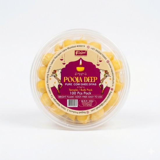 Pooja Deep Pure Cow Ghee Diyas 100 Pcs - Ready-to-Light Ghee Wicks for Daily Pooja, Aarti, Diwali and Temple Worship (₹350)