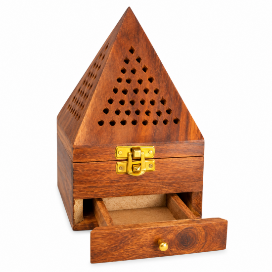 Handmade Wooden Dhoop Stick, Loban Sambrani Cup, Incense Cones Box Holder (Pyramid shaped) (₹240)